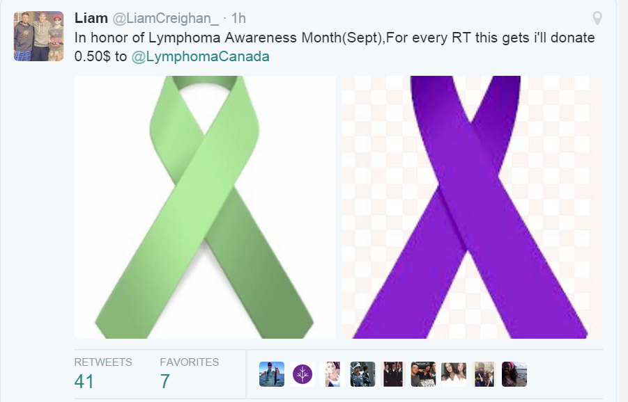 Twitter Donation Campaign for World Lymphoma Awareness Day Liam's twitter donation campaign for WLAD